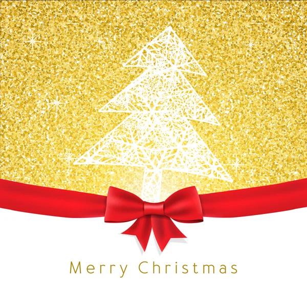 Vektor Weihnachtsgrußkarte. Baum auf Goldglitzern. — Stockvektor