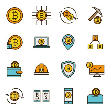 Bitcoin ve iş ikonları/simgeleri