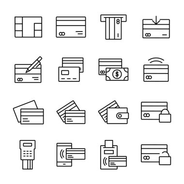 Kredi kartı ile ilgili vektör hat simgeler