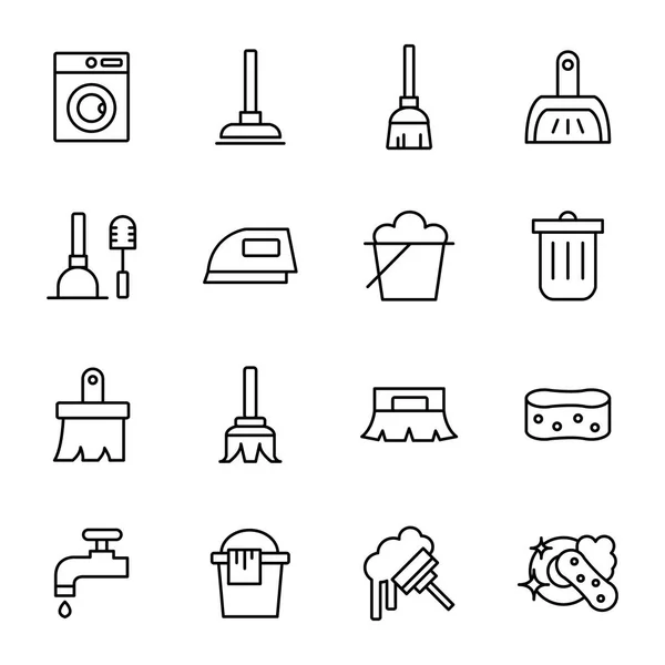 Ikony linii wektorowych związanych z czyszczeniem — Wektor stockowy