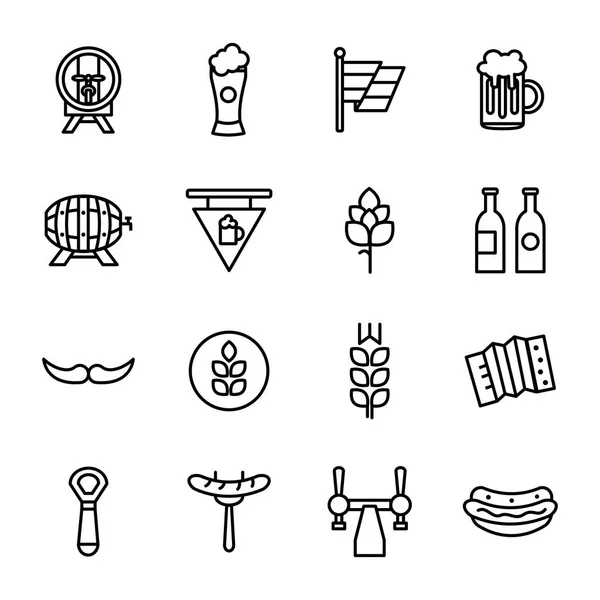 Oktoberfest de vacaciones e iconos de la cerveza — Vector de stock