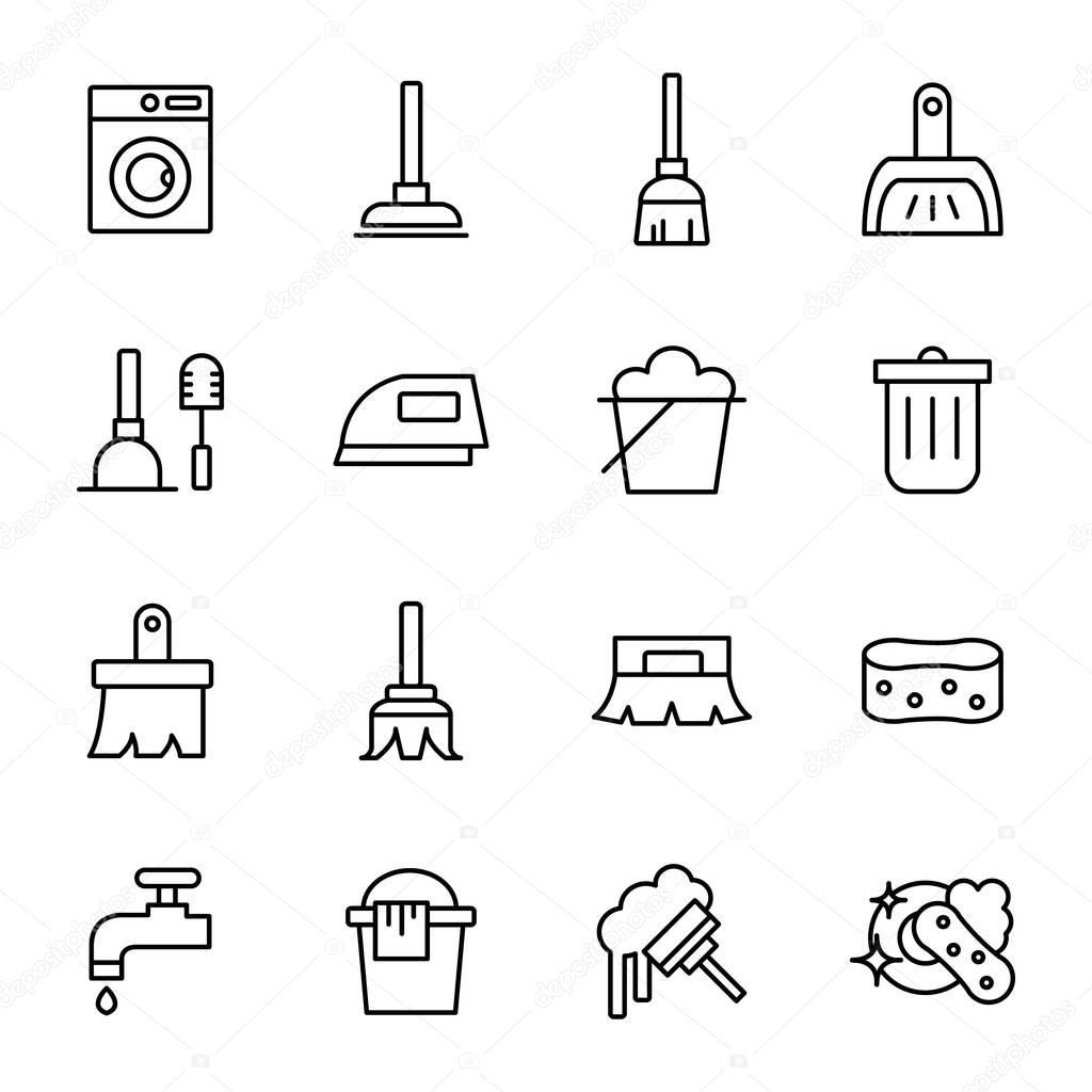 Cleaning Related Vector Line Icons
