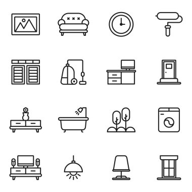 Mobilya ve ev dekoru simgesi seti