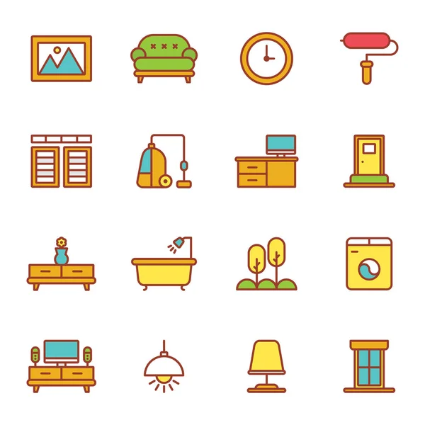 Muebles y decoración del hogar icono conjunto — Vector de stock