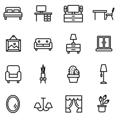 Mobilya ve ev dekoru simgesi seti