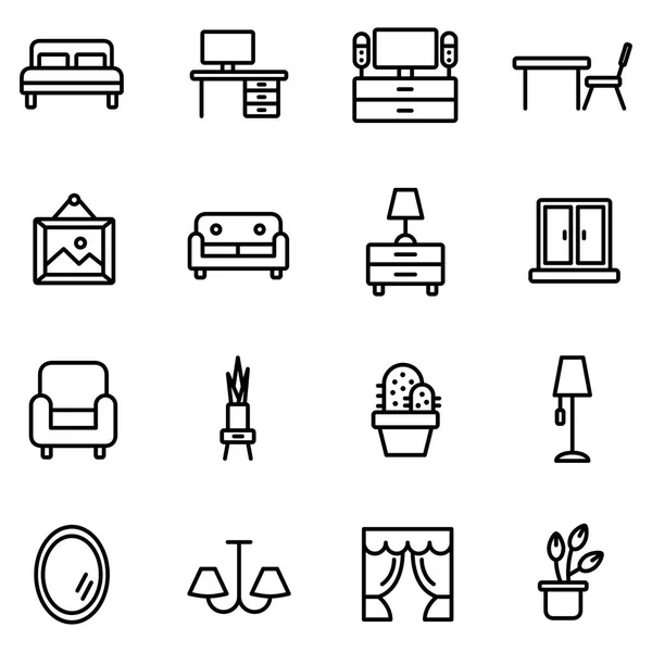 Muebles y decoración del hogar icono conjunto — Vector de stock