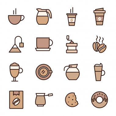 Beyaz arka planda kahve Icons collection