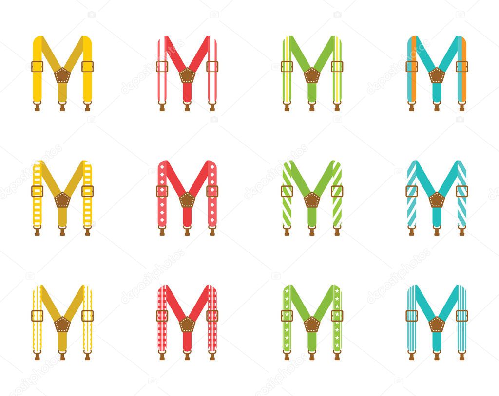 A set of men's suspenders. Suspenders vector illustration