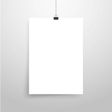Mock-Up gerçekçi beyaz Poster asılı. Boş beyaz vektör Poster şablonu.
