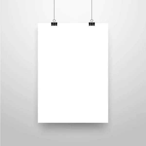 Mock Realistic White Poster Hanging Empty White Vector Poster Template — Stock Vector