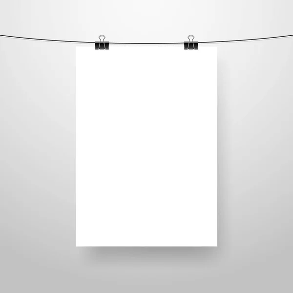 Mock Realistic White Poster Hanging Empty White Vector Poster Template — Stock Vector