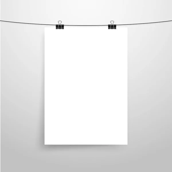 Mock Realistische Witte Poster Ophangen Lege Witte Vector Poster Sjabloon — Stockvector