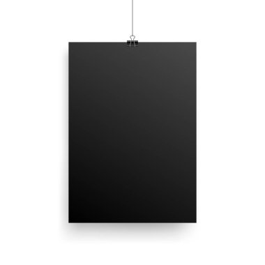 Mock-Up gerçekçi siyah Poster asılı. Boş beyaz vektör Poster şablonu.