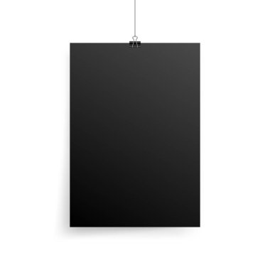 Mock-Up gerçekçi siyah Poster asılı. Boş beyaz vektör Poster şablonu.