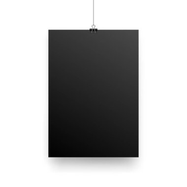 Mock-Up gerçekçi siyah Poster asılı. Boş beyaz vektör Poster şablonu.