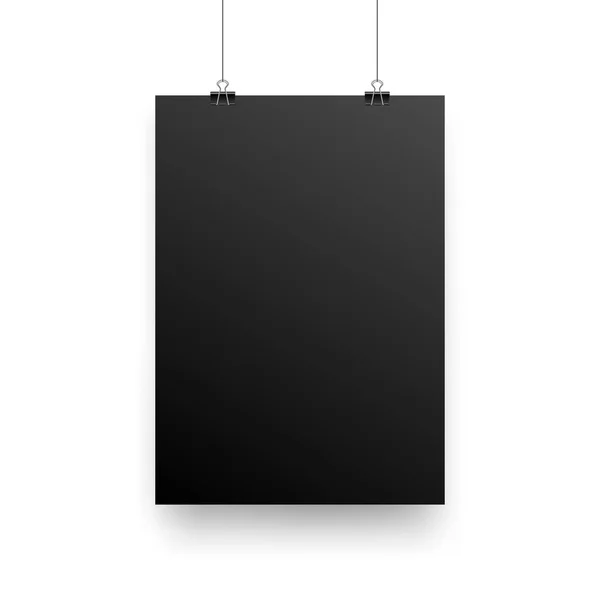 Mock Realistic Black Poster Hanging Empty White Vector Poster Template — Stock Vector