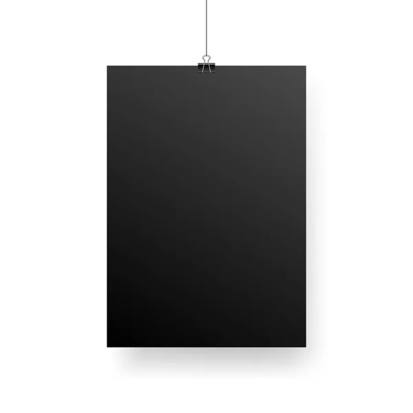 Mock Realistic Black Poster Hanging Empty White Vector Poster Template — Stock Vector