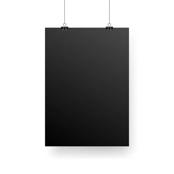 Mock Realistic Black Poster Hanging Empty White Vector Poster Template — Stock Vector