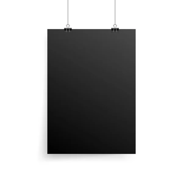 Mock Realistic Black Poster Hanging Empty White Vector Poster Template — Stock Vector