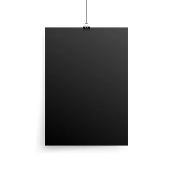 Mock Realistic Black Poster Hanging Plantilla Vacía Del Cartel Del — Vector de stock