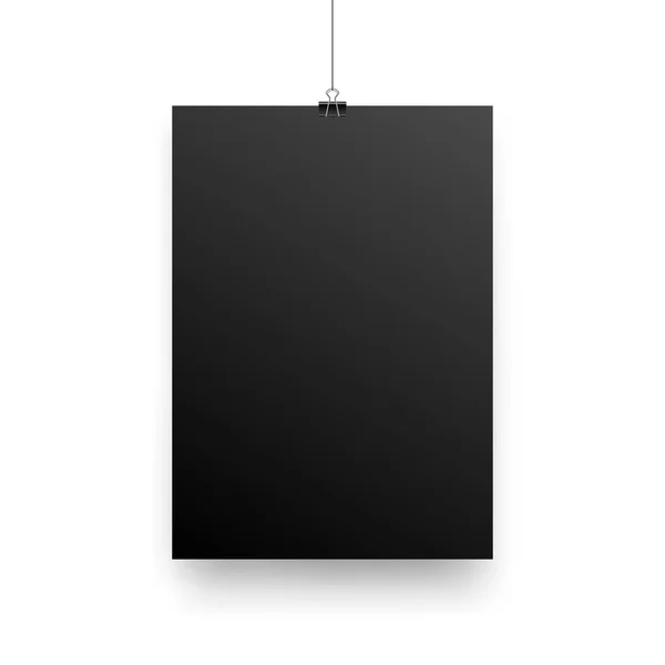 Mock Realistic Black Poster Hanging Plantilla Vacía Del Cartel Del — Vector de stock