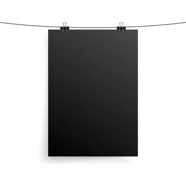 Mock Realistic Black Poster Hanging Empty White Vector Poster Template — Stock Vector