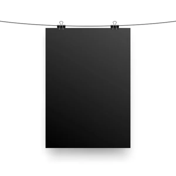 Mock Realistic Black Poster Hanging Empty White Vector Poster Template — Stock Vector