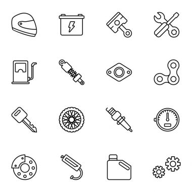 Motosiklet parçaları vektör simgeler. Ayrıntılar ve bir motosiklet sürme için öznitelikleri.