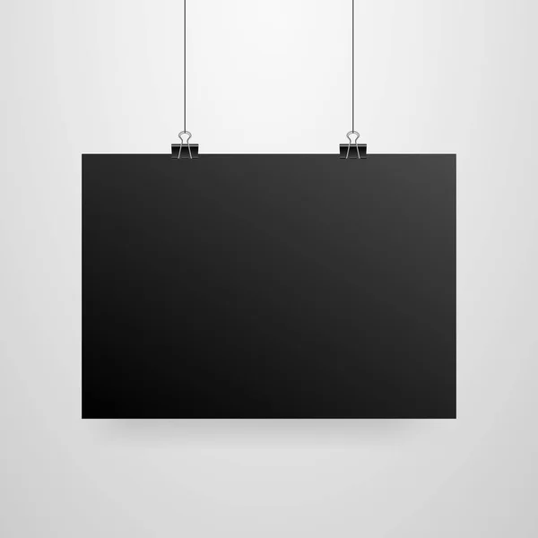 Mock Realistische Zwarte Poster Ophangen Lege Witte Vector Poster Sjabloon — Stockvector