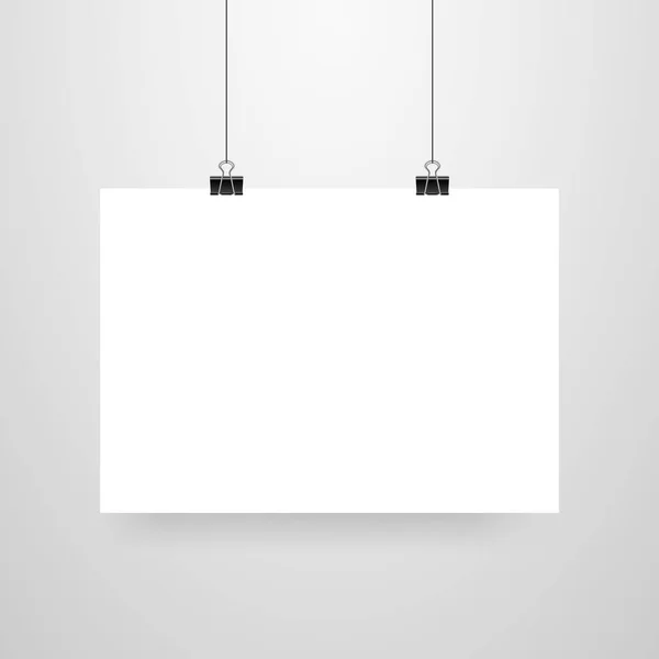 Mock Realistische Witte Poster Ophangen Lege Witte Vector Poster Sjabloon — Stockvector