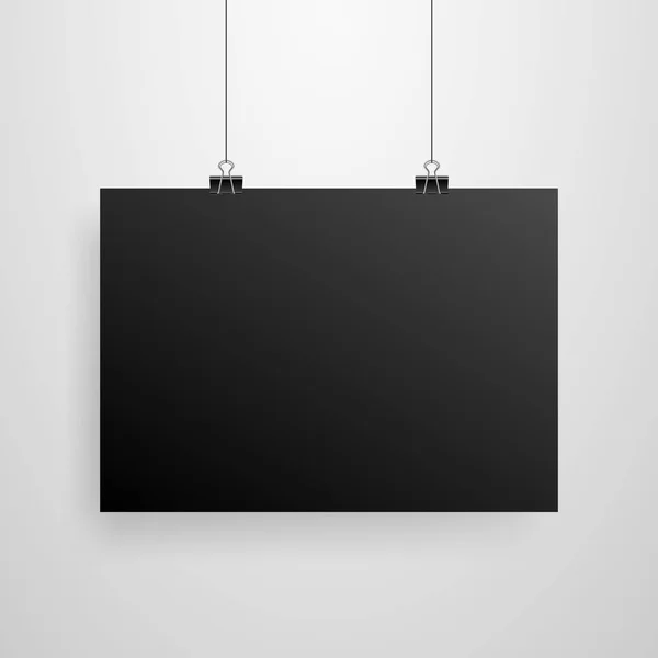 Mock Realistische Zwarte Poster Ophangen Lege Witte Vector Poster Sjabloon — Stockvector