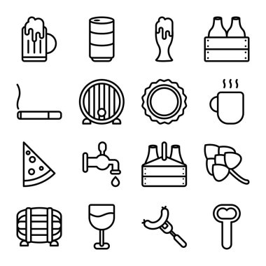 Bira vektör simgeleri ile ilgili. Sıvı İçecek bar veya pub bira içecek ince çizgi Icon set