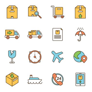 Nakliye ve lojistik ile ilgili basit simgeler. İzleme sıralı teslim, hızlı teslimat, hızlı.