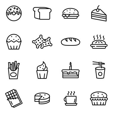 Kek pişirme simge seti. Gözleme, dondurma kase, vb gibi simgeler içerir.