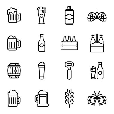 Bira vektör simgeleri ile ilgili. Sıvı İçecek bar veya pub bira içecek ince çizgi Icon set