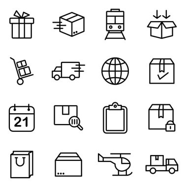 Nakliye ve lojistik ile ilgili basit simgeler. İzleme sıralı teslim, hızlı teslimat, hızlı.