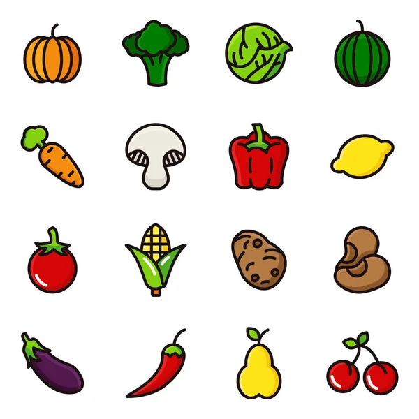 Conjunto Iconos Frutas Verduras Frutas Alimentos Saludables Con Elementos Para — Archivo Imágenes Vectoriales