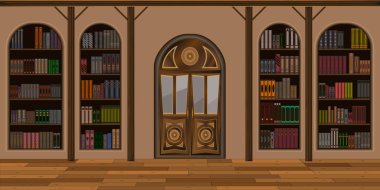 Geniş bir kütüphane ya da geniş kapılı oturma odası.