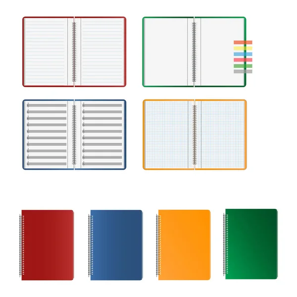 Conjunto Libros Ejercicios Con Diferentes Tipos Páginas Diferentes Colores — Foto de Stock