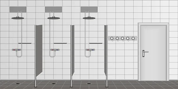 Interiér Veřejný Sprchový Kout Bílými Dlaždicemi Dveřmi — Stock fotografie