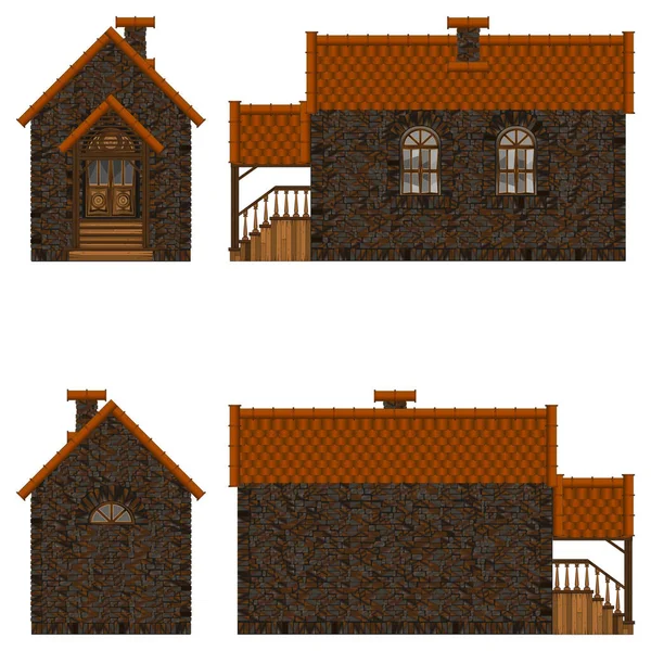 Модель Небольшого Каменного Дома Окнами Крыльцом Четырех Сторонах Угла — стоковое фото