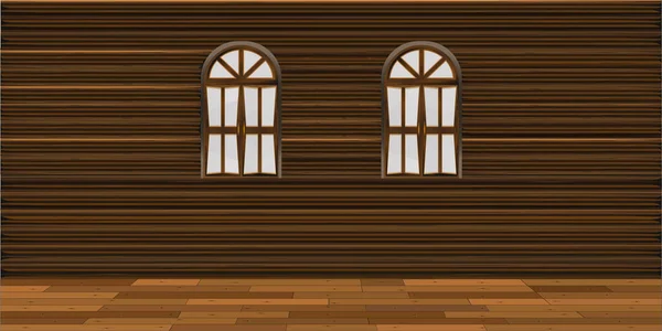 Wooden interior. Background in the form of an interior kimnata in a wooden house with windows.