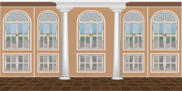 Innenraum Eines Geräumigen Wohnzimmers Mit Großen Unmöblierten Fenstern — Stockfoto