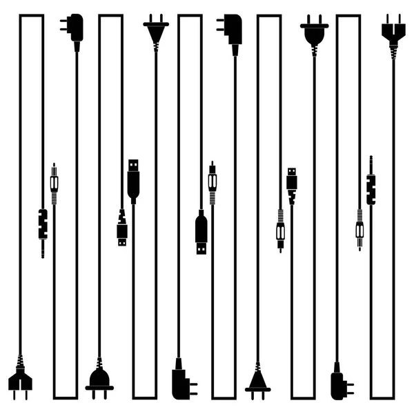 Juego Enchufes Con Cables Situados Sobre Fondo Blanco — Foto de Stock