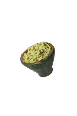 Guacamole, avokado, domates, soğan ve uçan limon, restoranın arka planı, sağlıklı, vejetaryen ya da vejetaryen yemekleri
