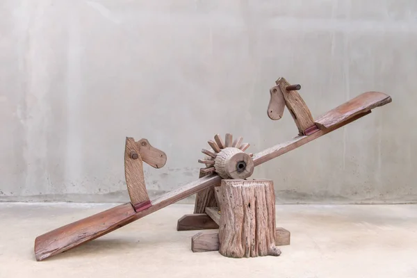 Wooden Rocking Horse on playground, wooden Toys handicraft — Stock Photo, Image