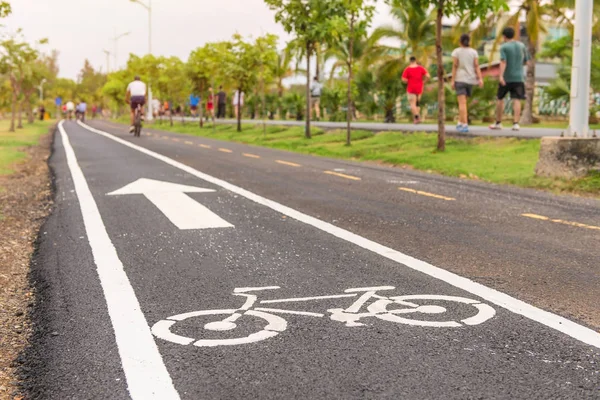 Esercizio con bicicletta nel parco pubblico, sport all'aria aperta — Foto Stock