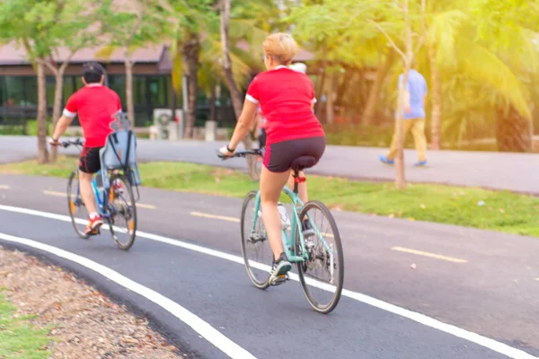 Sfocatura dell'esercizio con bicicletta nel parco pubblico, sport all'aria aperta — Foto Stock