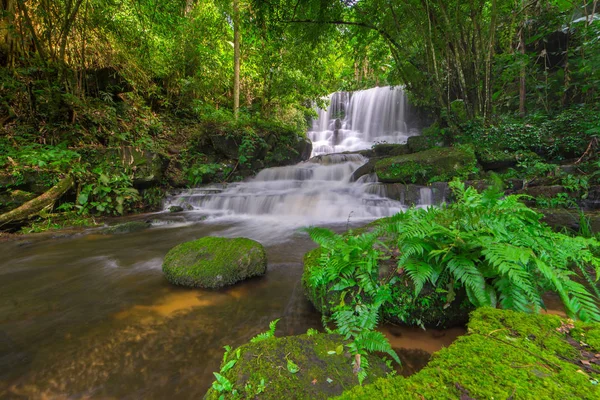 Air terjun yang indah di hutan hujan di phu tub berk gunung phu — Stok Foto