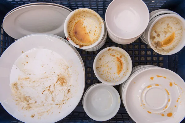 Dirty of dish and kitchenware waiting for wash — Stock Photo, Image